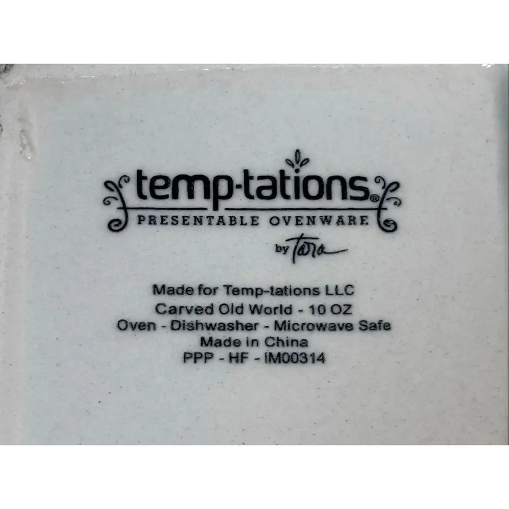 Temp-tations Carved Old World small 10oz ceramic baking dish with lid set of 2